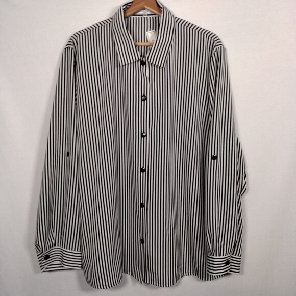 Vintage 90s Claudia Richard Blouse Woman Plus Size 2X Black White Striped NOS - Picture 2 of 15